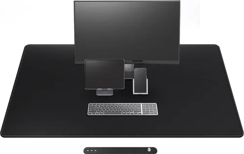 Miniatura 10 de Cacoy Tapete de escritorio de cuero, 70.8 x 24 pulgadas, tamaño mega, extendido, tapete de escritorio profesional para escritorio completo, Negro