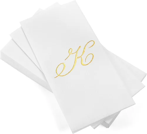Miniatura 14 de AH AMERICAN HOMESTEAD Servilletas desechables – Servilletas doradas con monograma para invitados, servilletas acolchadas como tela para baño