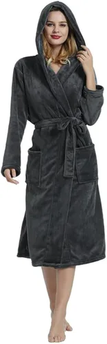 Miniatura 7 de HEARTNICE Bata de forro polar con capucha para mujer, bata de baño suave para mujer, bonito abrigo largo para casa