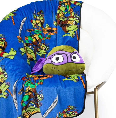 Jay Franco Nickelodeon Teenage Mutant Ninja Turtles Mutant Mayhem Donatello Nogginz Set - Manta de 40 x 50 pulgadas y almohada de felpa, juego súper