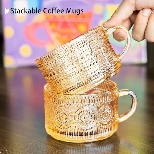 Miniatura 6 de 4 tazas de café, tazas de café vintage, recipientes de avena durante la noche con tapas y cucharas, vasos de café de 14 onzas, juego de vasos