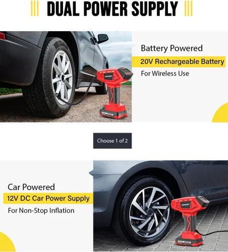 Miniatura 6 de Compresor de aire portátil para inflado de neumáticos, inflado 4 veces más rápido, bomba de neumáticos inalámbrica de 160 PSI con doble potencia
