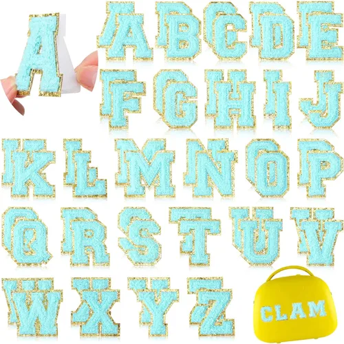 Miniatura 9 de WILLBOND 52 parches autoadhesivos de letras de felpilla de 2.2/2.8 pulgadas A-Z, calcomanías bordadas del alfabeto para ropa, bolsa, sombrero