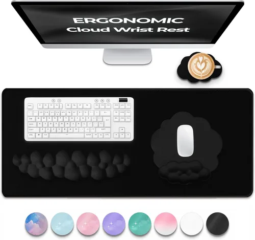 Miniatura 11 de Juego de reposamuñecas Cloud de alta calidad para teclado y mouse pad – Accesorios de escritorio ergonómicos de espuma viscoelástica con soporte