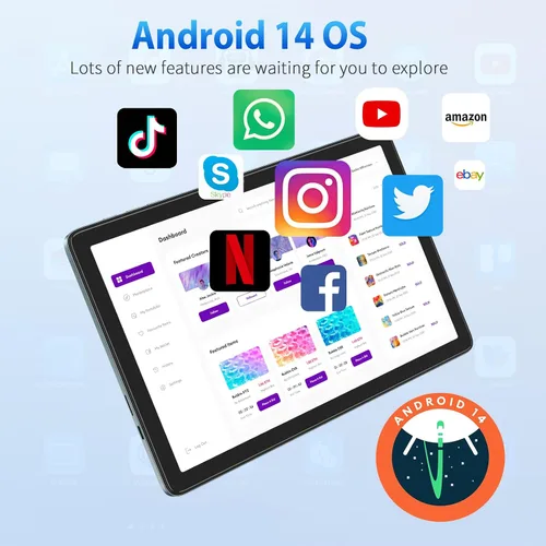 Miniatura 4 de Tablet Android de 10.1 pulgadas, tabletas Android 14 con 128GB+8 (4+4 expandir) GB, 2.4+5G WiFi Tablet PC con pantalla táctil FHD IPS, cámara dual