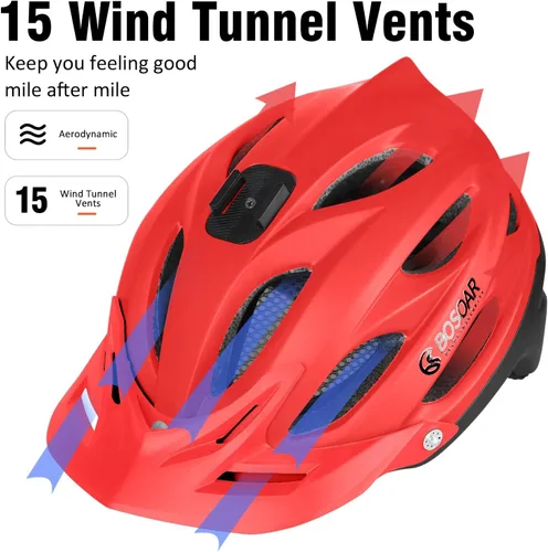 Miniatura 4 de Casco de bicicleta de montaña Bosoar, casco de ciclismo para adultos con soporte para cámara y visera desmontable para hombres, mujeres y jóvenes