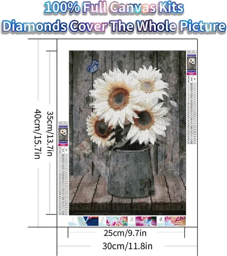 Miniatura 2 de Kits de pintura de diamante JATOK para adultos y niños, girasoles 5D DIY arte de diamante 5D taladro completo de gemas, imágenes de arte