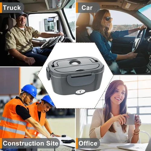 Miniatura 7 de Fiambrera eléctrica Akhia para adultos, lonchera con calentamiento rápido de 80 W para automóvil/camión/oficina/viajes con contenedor de acero