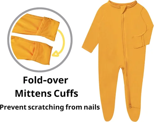 Miniatura 4 de GUISBY Pijama de rayón con pies para bebé con puños de manopla, mameluco suave de manga larga de 0 a 18 meses