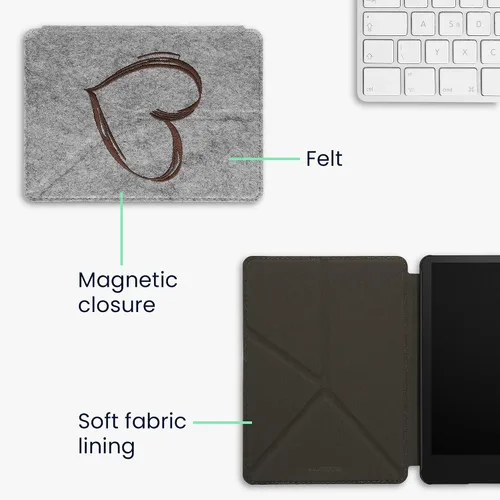 Miniatura 5 de Funda de fieltro de origami compatible con Amazon Kindle Paperwhite 11. generación 2021 - Funda con soporte - Corazón cepillado marrón oscuro