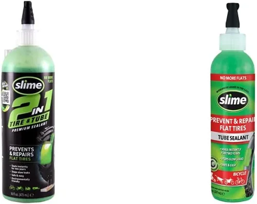 Slime 10193 Sellador de reparación de pinchazos de neumáticos y tubos, 2 en 1, botella de 16 onzas y sellador de reparación de pinchazos de tubo de