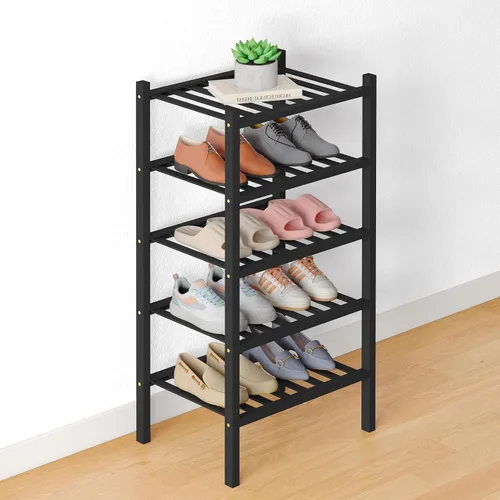 Miniatura 64 de Smiry Zapatero de bambú para clóset, organizador de zapatos apilable de 4 niveles largo de madera, estante de almacenamiento de zapatos Negro