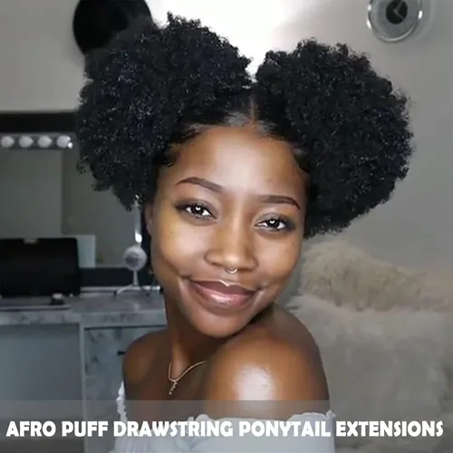 Miniatura 2 de THEMIS HAIR Cola de caballo afro con cordón para mujeres negras, moño corto de cola de caballo con cordón alto para cabello natural corto, 1b