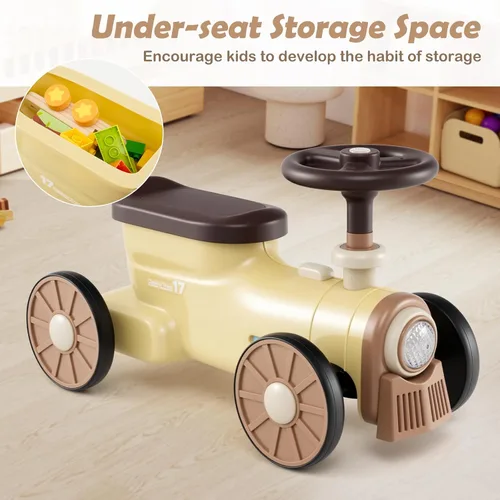 Miniatura 5 de OLAKIDS Auto de empuje para niños, auto deslizante de pie a piso con sonido de silbato de tren, almacenamiento debajo del asiento, regalo