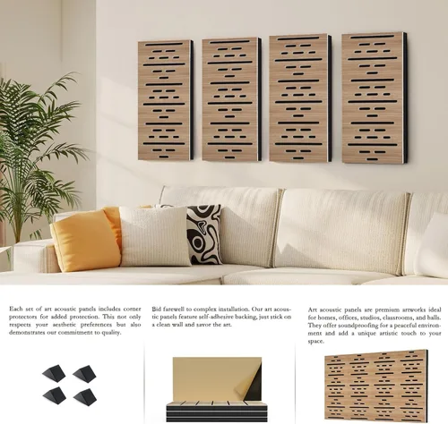 Miniatura 4 de Paquete de 4 paneles acústicos de pared, paneles autoadhesivos de espuma insonorizada para pared, aislamiento acústico decorativo de fibra de Grano