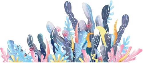 Miniatura 2 de Amaonm - Calcomanías de pared de dibujos animados creativos extraíbles 3D bajo el mar, paisaje de la naturaleza, hierba del océano, colorido, algas