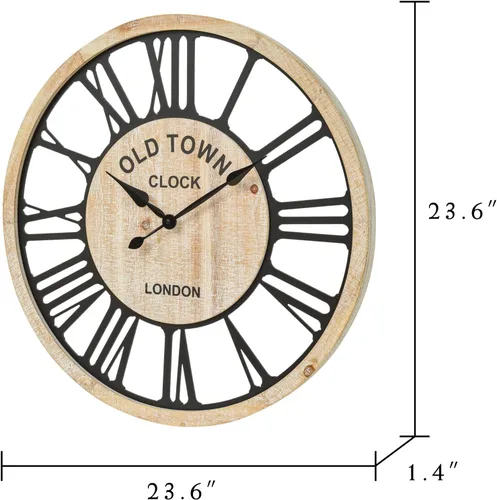 Miniatura 6 de EMAX HOME Reloj de pared grande – Reloj de pared decorativo de estilo rústico estilo granja, diseño de números romanos rústicos, reloj de pared