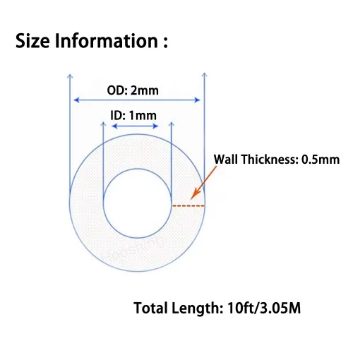 Miniatura 2 de Hooshing - Manguera de silicona de 1 mm ID x 2 mm OD, 3.05 m de grado alimenticio, tubo de goma de silicona pura flexible de alta temperatura
