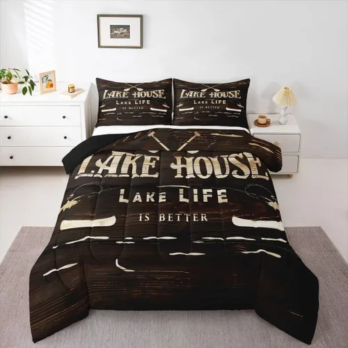 Miniatura 20 de Erosebridal Juego de edredón de barco muelle, juego de ropa de cama con diseño de paleta de lago, tamaño individual para niños, adolescentes