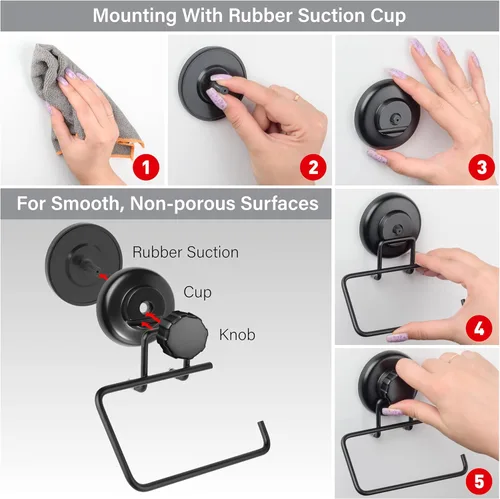 Miniatura 2 de HASKO accessories - Potente soporte de papel higiénico con ventosa al vacío - Soporte de pared sin taladrar dispensador de rollos de papel de papel