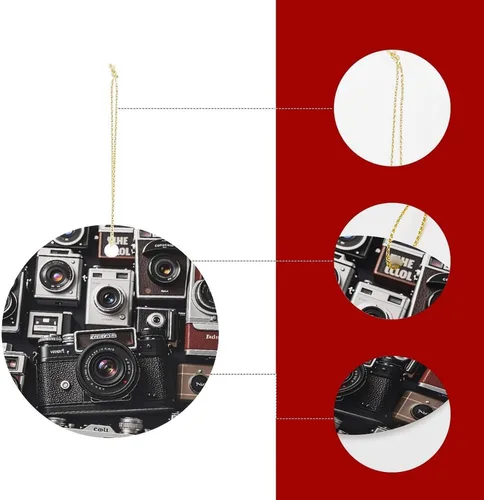 Miniatura 4 de Retro Cool Camera CollectionChristmas Ornaments Christmas Round Ceramic Pendant Christmas Hanging Decor for Women Men Xmas Tree Decorations Keepsake
