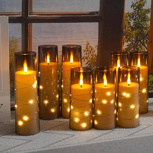 Miniatura 6 de kakoya Velas LED sin llama con temporizador 9 piezas Velas parpadeantes sin llama para ambiente romántico y decoración del hogar Carcasa acrílica
