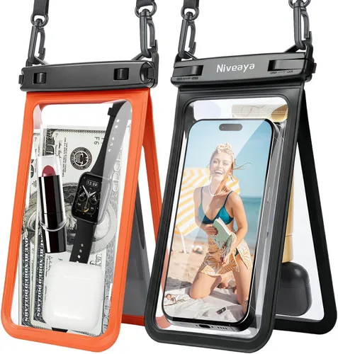 Miniatura 18 de Niveaya Bolsa impermeable para teléfono con doble espacio - 2 unidades, funda impermeable con cordón para iPhone 16/15/14/13/12 Pro Max hasta 8.3