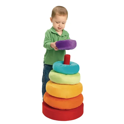 Miniatura 5 de Excellerations Anillo apilable de arcoíris de felpa gigante para niños, juego de aula para niños