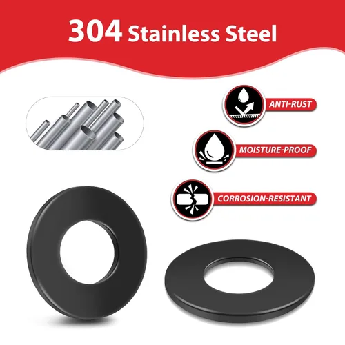 Miniatura 3 de 30 piezas de arandelas planas negras SAE de 1/2'' x 1-1/16'' de acero inoxidable 304 de grosor 2,5 mm, arandela plana universal