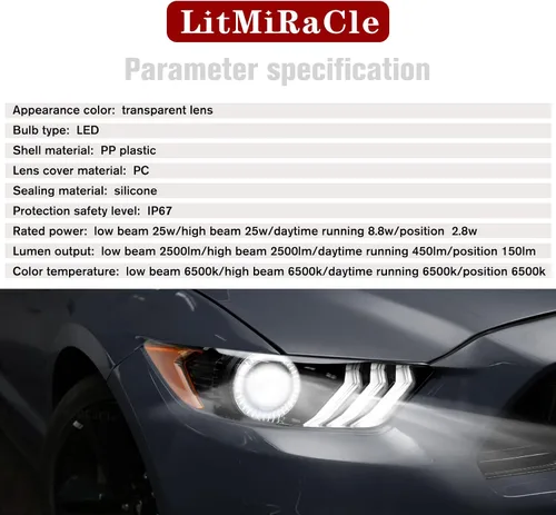 Miniatura 6 de Conjunto de faros delanteros LED Mustang, faros delanteros estilo OEM con reflector ámbar, conjunto de faros compatibles con Ford Mustang 2015 2016