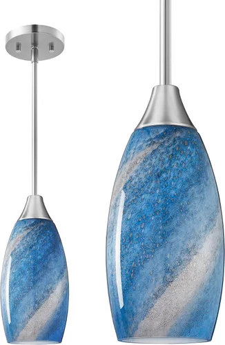 EDISHINE Lámparas Colgantes, Lámpara Colgante de Vidrio Artístico Hecha a Mano con Acabado de Níquel Cepillado, Casquillo E26, Luz Colgante de Azul