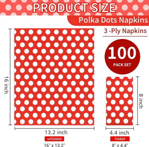Miniatura 2 de DYLIVeS Paquete de 100 servilletas de toalla de invitados de lunares rojos y blancos, servilletas desechables rojas para cena, toallas de mano