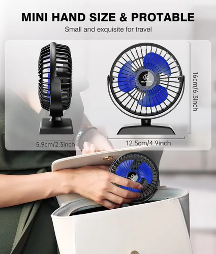Miniatura 6 de JZCreater Paquete de 2 mini ventiladores de escritorio, funcionamiento ultrasilencioso de 3 velocidades, ventilador de refrigeración USB portátil