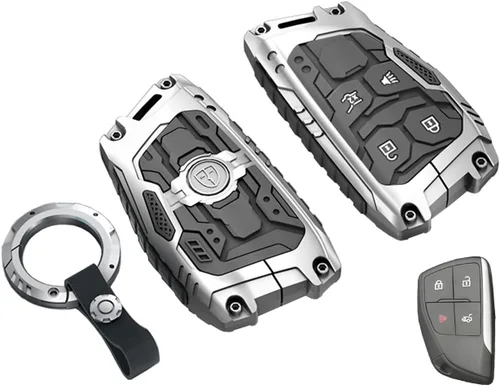 Miniatura 8 de Funda de llavero resistente para Chevy Tahoe Suburban GMC Yukon, entrada sin llave, control remoto, funda protectora con llavero de 6 botones (negro)