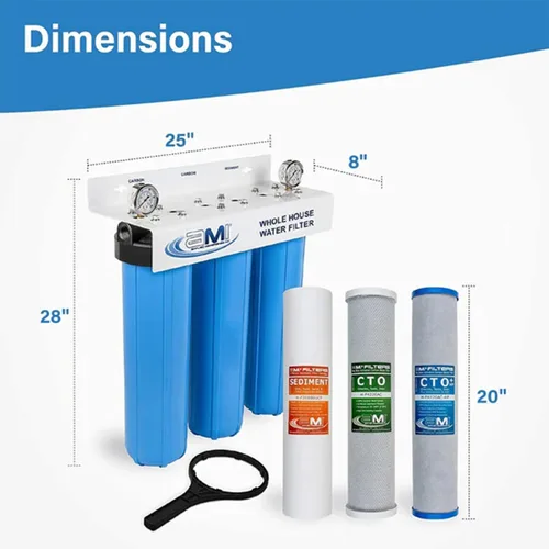 Miniatura 3 de Applied Membranes Inc. Sistema de filtro de agua de 3 etapas para toda la casa con filtros de sedimentos y bloques de carbono de 20 pulgadas