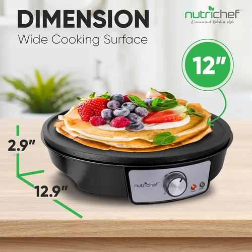 Miniatura 7 de NutriChef Plancha eléctrica y crepé Placa de cocina antiadherente de 12 pulgadas Control de temperatura ajustable Esparcidor de masa