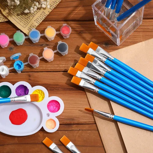 Miniatura 5 de Crtiin 60 pinceles planos para pintura acrílica, pinceles grandes de pintura acrílica a granel, pinceles de pintura de artista para acuarela, Azul