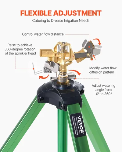 Miniatura 3 de VEVOR Aspersor de impacto en base de trípode, rociadores de trípode resistentes con cabeza de latón y conector de 3/4 pulgadas, rociador de riego