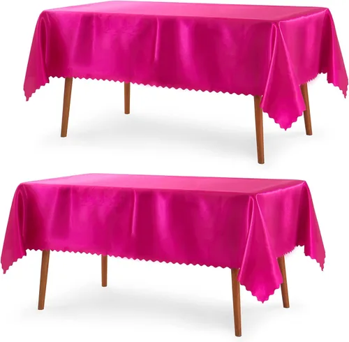 P Pothuiny Paquete de 2 manteles rectangulares de satén color rosa intenso de 60 x 84 pulgadas, manteles de satén superpuestos de tela suave Rosa Hot