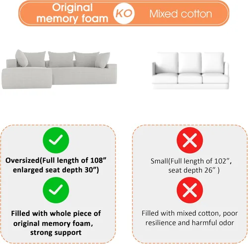 Miniatura 4 de Sofá seccional moderno de 108 pulgadas, sofás modulares convertibles en forma de L, sofás tapizados con asiento profundo, sofá de esponja apto