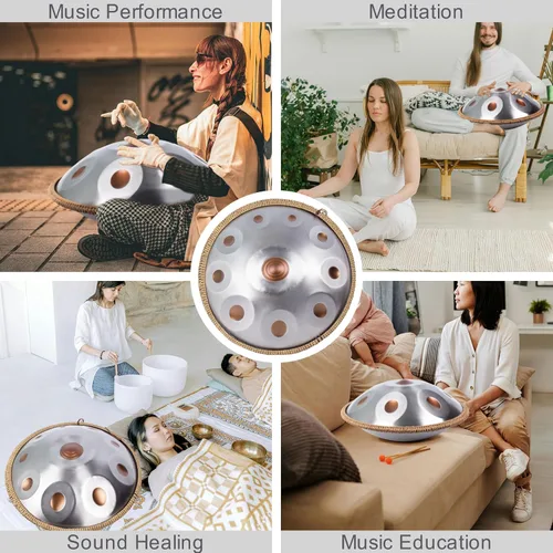Miniatura 6 de Handpan de 19 pulgadas D menor Kurd Handpans de 10 notas, tambor de mano de instrumento musical para principiantes y actuaciones, tambores de mano
