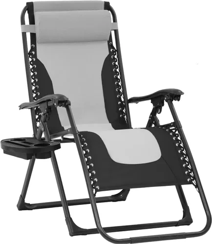 Miniatura 9 de Silla acolchada de gravedad cero de gran tamaño, sillón reclinable para patio al aire libre con portavasos ajustable para patio, piscina, cubierta