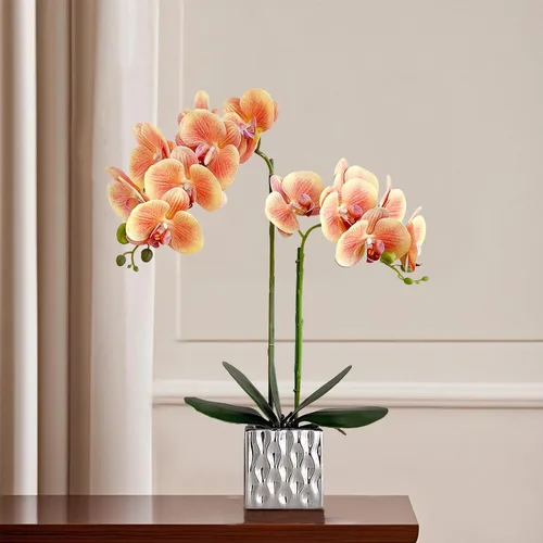 Miniatura 3 de Orquídeas artificiales Floreros de plata, orquídeas artificiales, orquídea naranja, altura 20 pulgadas