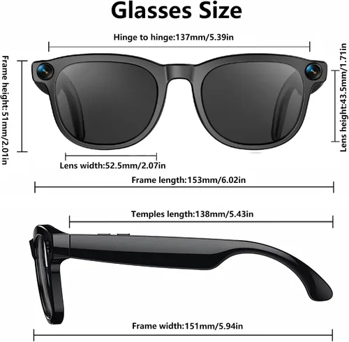 Miniatura 7 de REEDTOCK Lentes inteligentes con inteligencia artificial con cámara, grabación de video HD 1080P, gafas de cámara Bluetooth de 8 MP, cancelación