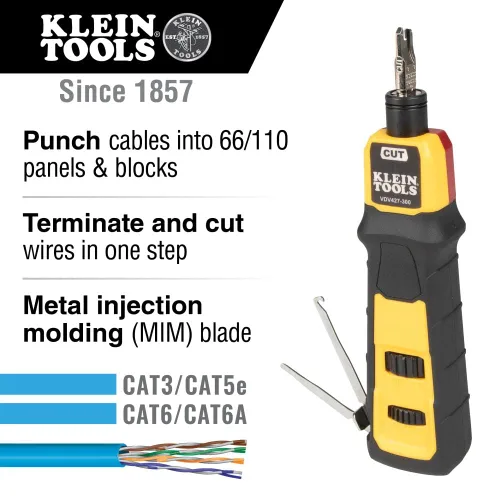 Miniatura 5 de Klein Tools Probador de cable VDV501-852 y herramienta de punchdown de impacto VDV427-300 y VDV226-110 Crimpadora de cables de datos modular