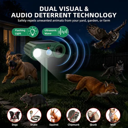 Miniatura 3 de Repelente solar de animales 2026, dispositivos repelentes de ciervos para exteriores, impermeable, repelente ultrasónico, control disuasorio