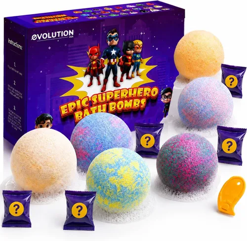 Miniatura 20 de EvolutionUSA 1 pieza Bomba de baño espacial para niños, Bola de baño planetaria con juguete escondido en el interior, Bomba de baño orgánica