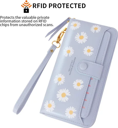 Miniatura 4 de Cartera de piel para mujer, con bloqueo RFID, bolsillo con cremallera, tarjetero, con ventana de identificación