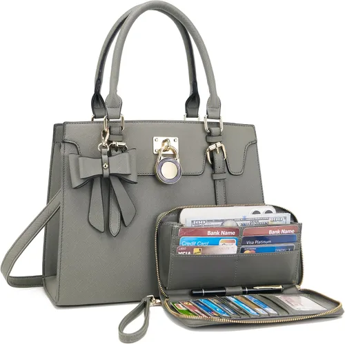 Miniatura 11 de Qiyuer - Bolsos y carteras para mujer, juego de damas con asa superior, bolso de hombro, bolso de trabajo con cartera de embrague a juego, 2 piezas
