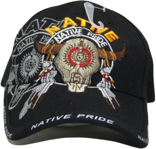 Miniatura 4 de Gorra bordada india negra con diseño de calavera de toro nativo, Multi